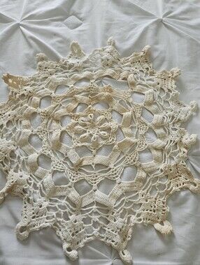 Vintage Handmade Round Crocheted Piece 14 X 14 1950's
